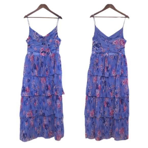 New ASTR Daytona Purple Floral Print Pleated Tiered Halter Maxi Dress Size XL - Picture 4 of 8